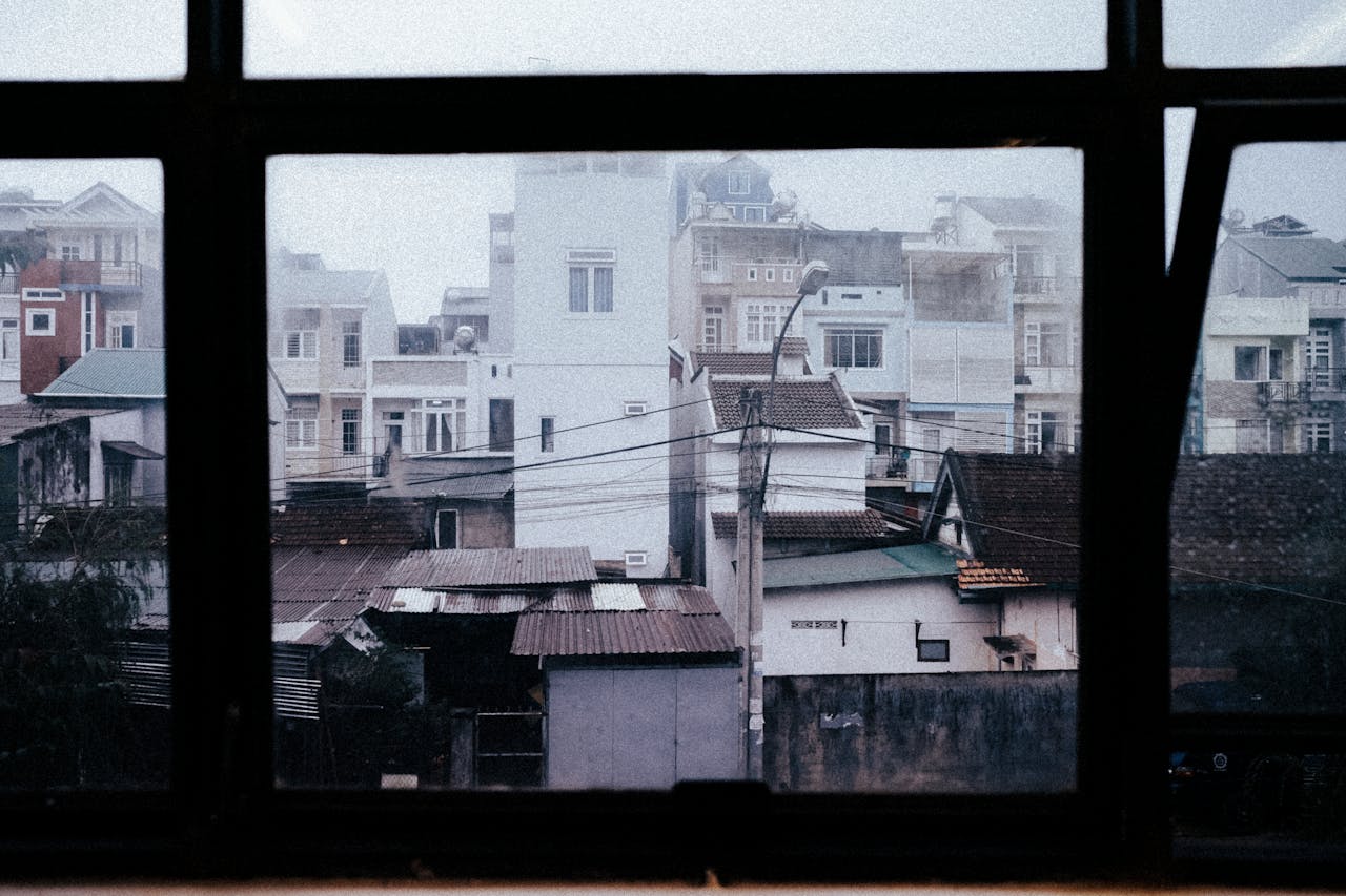 View of Houses and Residences from a Glass Window